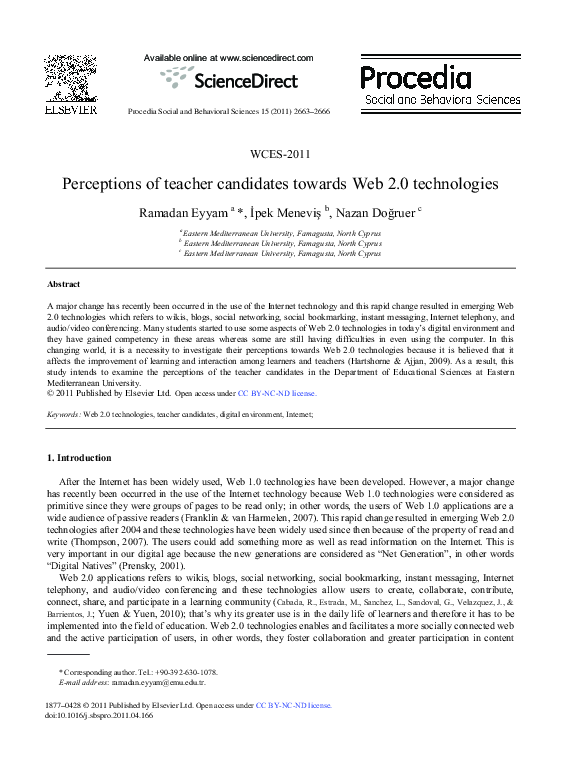 (PDF) Perceptions of teacher candidates towards Web 2.0 technologies