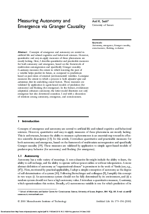 (PDF) Measuring Autonomy and Emergence via Granger Causality