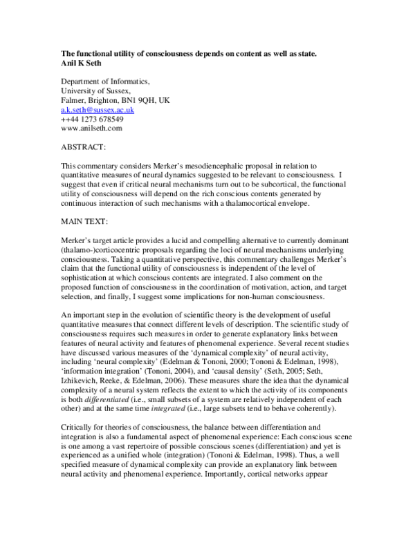 (PDF) The functional utility of consciousness depends on content as ...