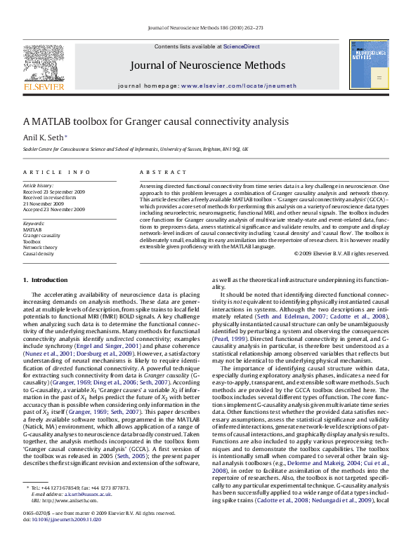 (PDF) A MATLAB toolbox for Granger causal connectivity analysis