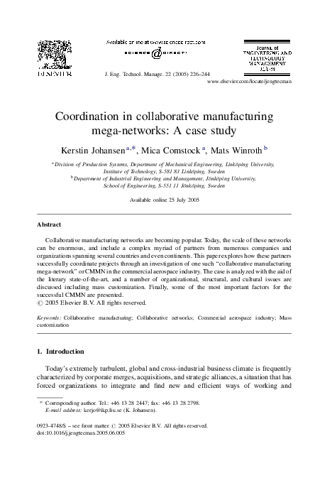 (PDF) Coordination in collaborative manufacturing mega-networks: A case ...