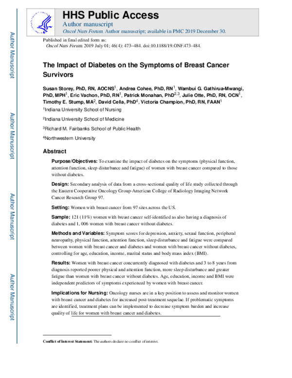 (PDF) Impact of Diabetes on the Symptoms of Breast Cancer Survivors