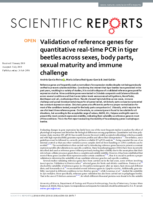 (PDF) Validation of reference genes for quantitative real-time PCR in ...