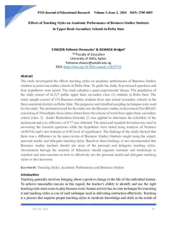 (PDF) Effects of Teaching Styles on Academic Performance of Business ...