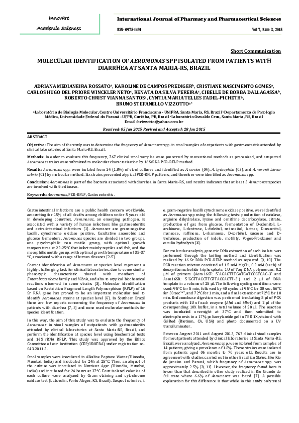 (PDF) Molecular Identification of Aeromonas SPP Isolated from Patients ...
