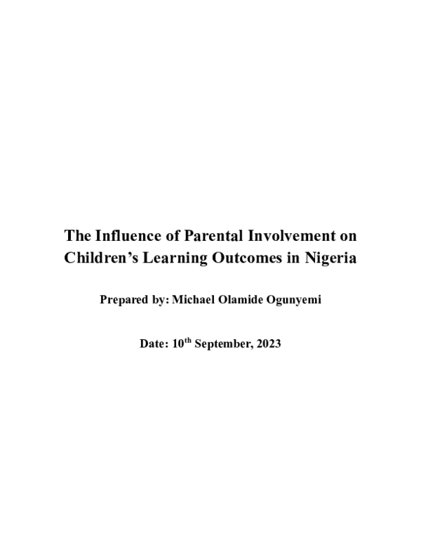 (PDF) The Influence of Parental Involvement on Children’s Learning ...