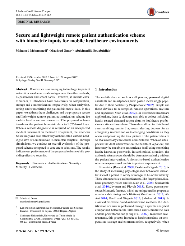 (PDF) Secure and lightweight remote patient authentication scheme with ...