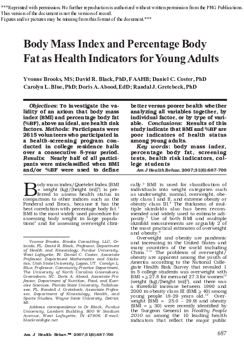 (PDF) Body Mass Index and Percentage Body Fat as Health Indicators for ...