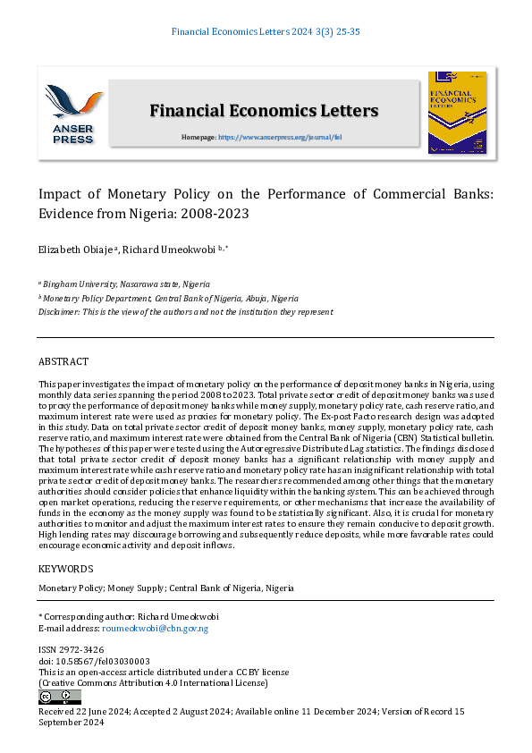 (PDF) Impact of monetary policy on the performance of commercial banks ...