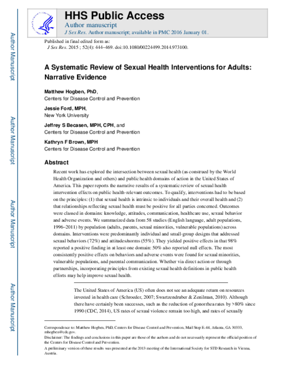 (PDF) A Systematic Review of Sexual Health Interventions for Adults ...