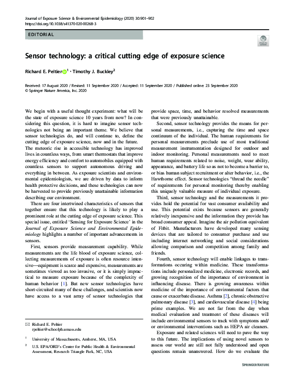(PDF) Sensor technology: a critical cutting edge of exposure science