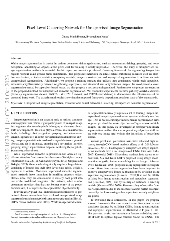 (PDF) Pixel-level clustering network for unsupervised image segmentation
