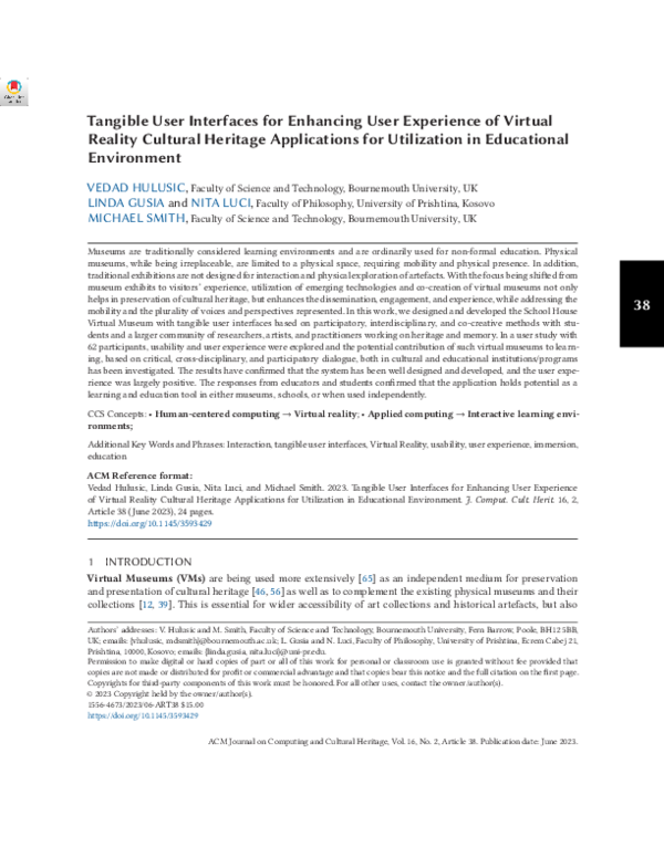 (PDF) Tangible User Interfaces for Enhancing User Experience of Virtual ...