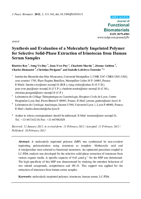 (PDF) Synthesis and Evaluation of a Molecularly Imprinted Polymer for ...