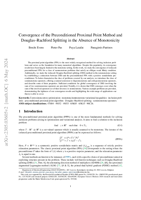 (PDF) Convergence of the Preconditioned Proximal Point Method and ...