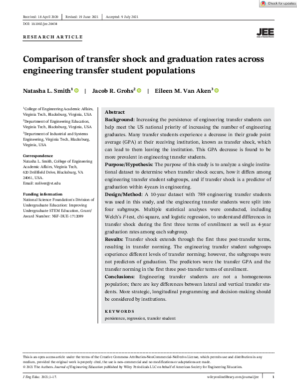 (PDF) Comparison of transfer shock and graduation rates across ...