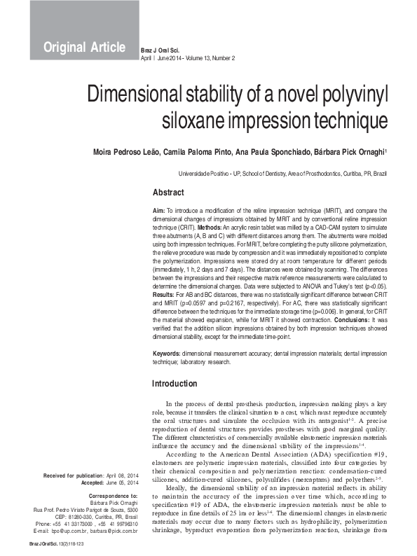 (PDF) Dimensional stability of a novel polyvinyl siloxane impression ...