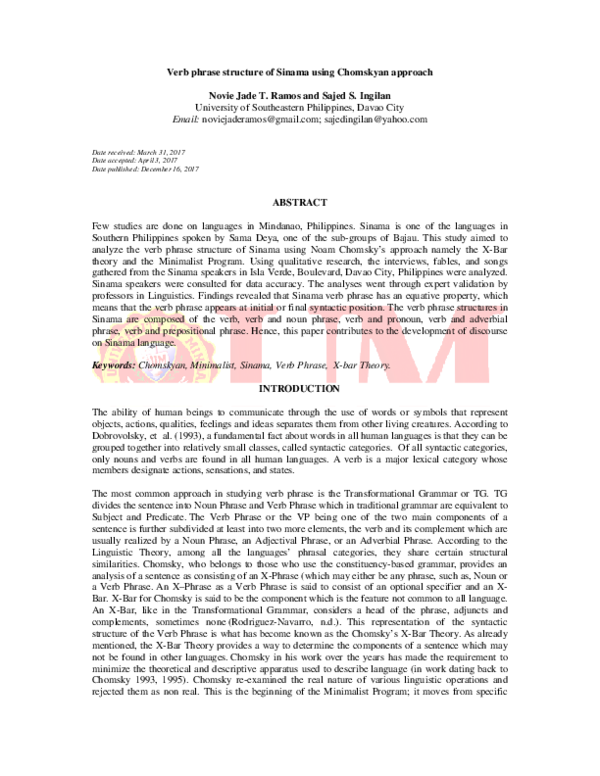 (PDF) Verb phrase structure of Sinama using Chomskyan approach