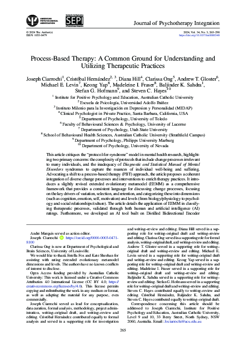 (PDF) Process-Based Therapy: A Common Ground for Understanding and ...