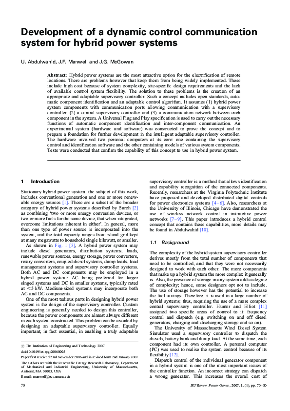 (PDF) Development of a dynamic control communication system for hybrid ...