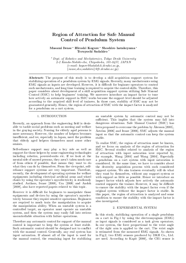 (PDF) Region of Attraction for Safe Manual Control of Pendulum System
