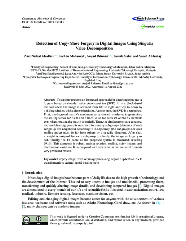 (PDF) Detection of Copy-Move Forgery in Digital Images Using Singular ...
