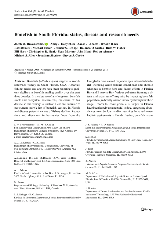 (PDF) Bonefish in South Florida: status, threats and research needs