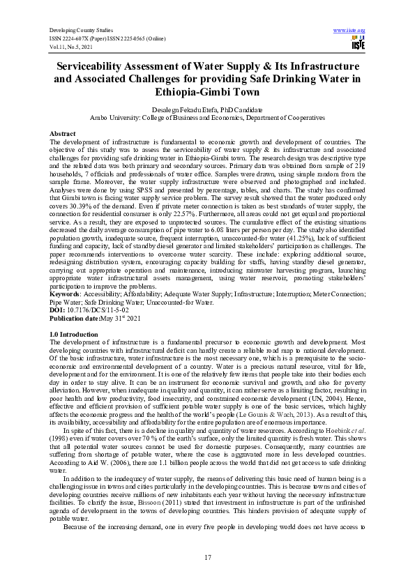 (PDF) Serviceability Assessment of Water Supply & Its Infrastructure ...
