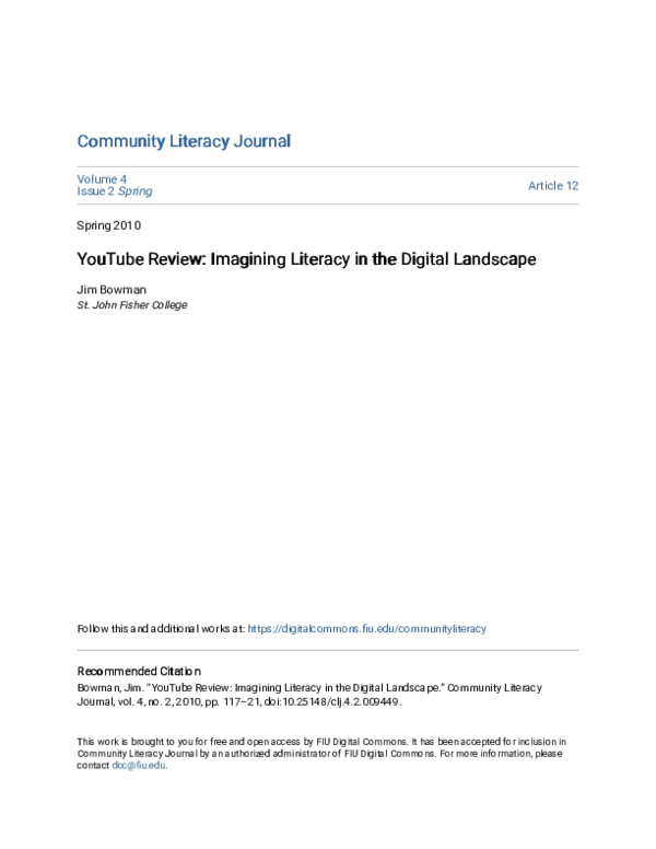 (PDF) YouTube Review: Imagining Literacy in the Digital Landscape