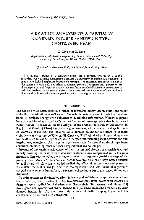 (PDF) Vibration Analysis Of A Partially Covered, Double Sandwich-Type ...