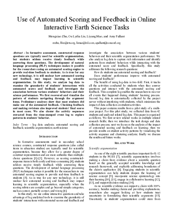 (PDF) Use of automated scoring and feedback in online interactive earth ...