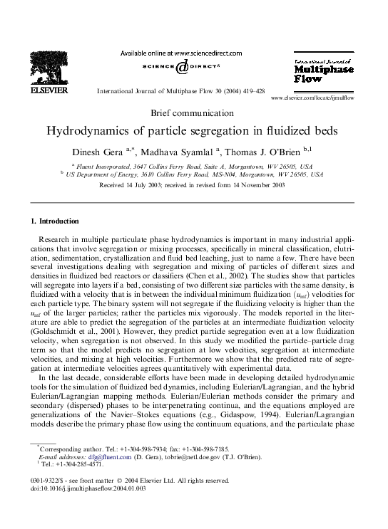 (PDF) Hydrodynamics of particle segregation in fluidized beds