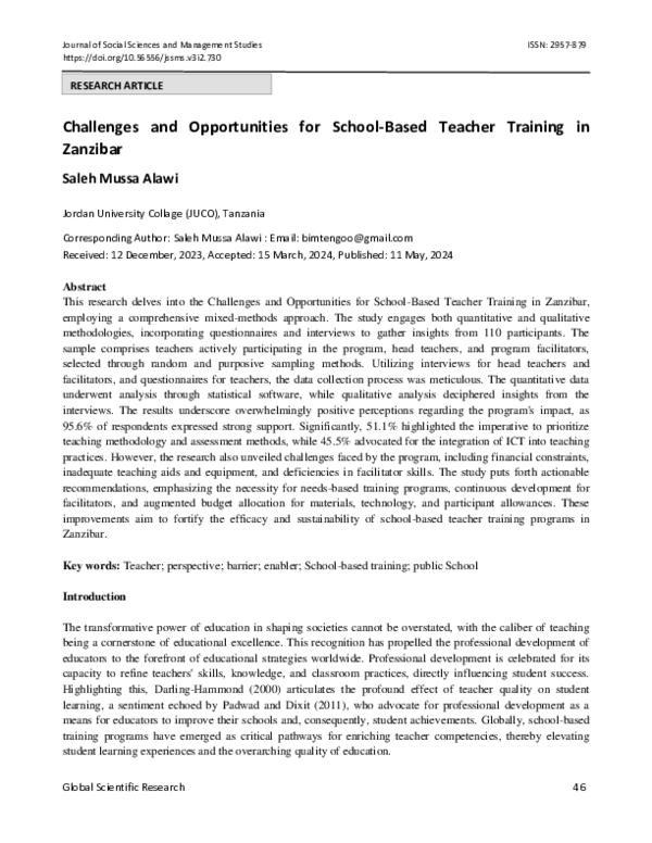 (PDF) Challenges and Opportunities for School-Based Teacher Training in ...