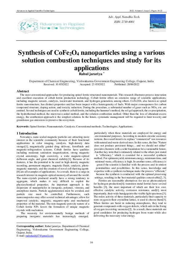 (PDF) Synthesis of CoFe 2 O 4 nanoparticles using a various solution ...