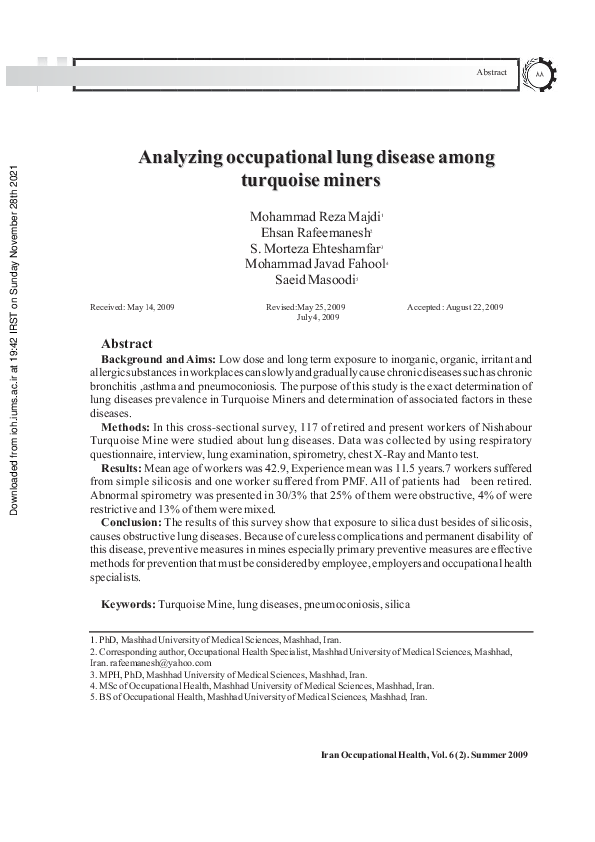 (PDF) Analyzing occupational lung disease among turquoise miners