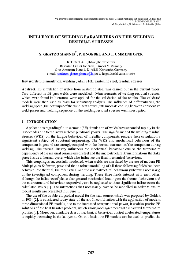 (PDF) Influence of welding parameters on the welding residual stresses