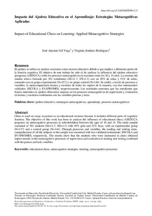 (PDF) Impacto del Ajedrez Educativo en el Aprendizaje: Estrategias ...