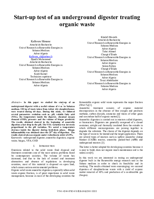 (PDF) Start-up test of an underground digester treating organic waste ...