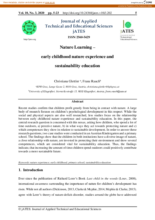 (PDF) Nature Learning – early childhood nature experience and ...