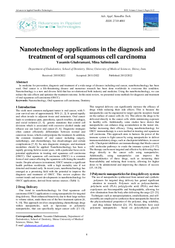 (PDF) Nanotechnology applications in the diagnosis and treatment of ...