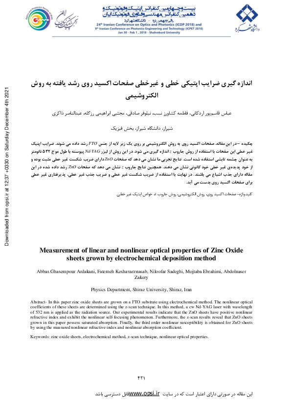 (PDF) Measurement of linear and nonlinear optical properties of Zinc ...