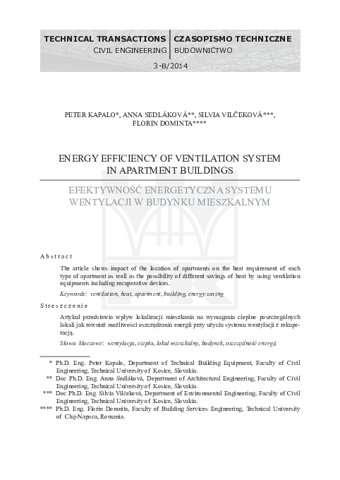 (PDF) Energy efficiency of ventilation system in apartment buildings