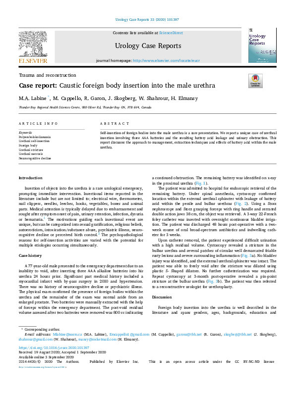 (PDF) Case report: Caustic foreign body insertion into the male urethra
