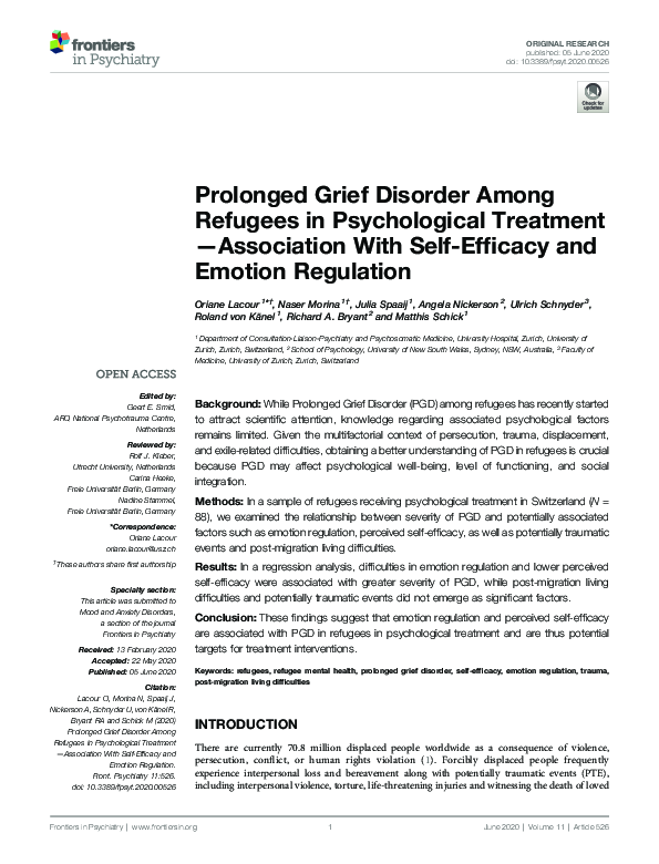 (PDF) Prolonged Grief Disorder Among Refugees in Psychological ...