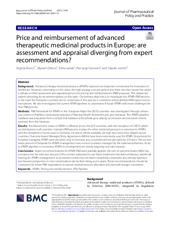 (PDF) Price and reimbursement of advanced therapeutic medicinal ...
