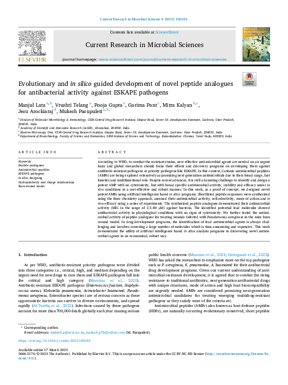 (PDF) Evolutionary and in silico guided development of novel peptide ...
