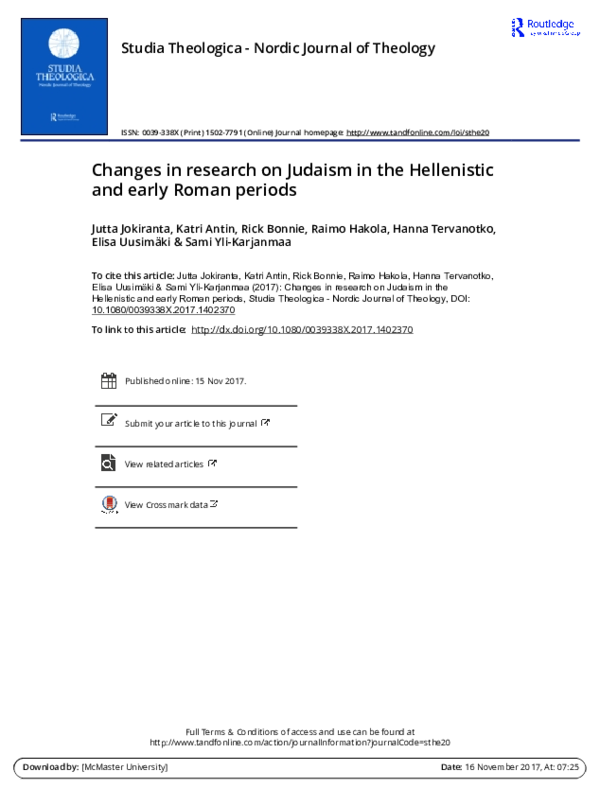 (PDF) "Changes in Research on Judaism in the Hellenistic and Early ...