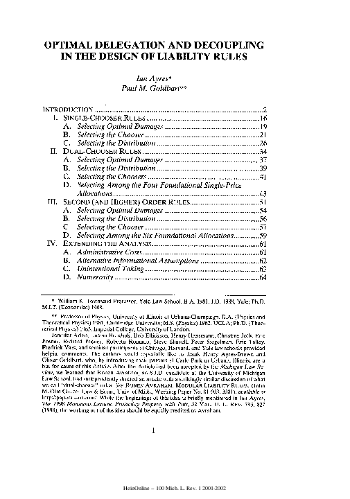 (PDF) Optimal Delegation and Decoupling in the Design of Liability Rules