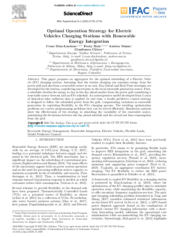 (PDF) Optimal Operation Strategy for Electric Vehicles Charging ...