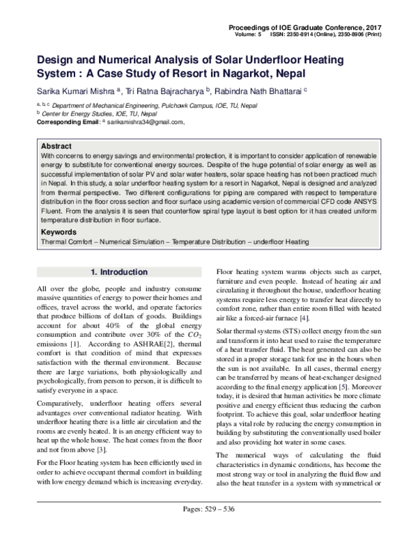 (PDF) Design and Numerical Analysis of Solar Underfloor Heating System ...